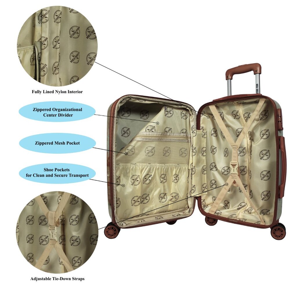 NEW - World Traveler Europe 2-Piece Hardside Polycarbonate Carry-On Luggage Set - Picture 5 of 13